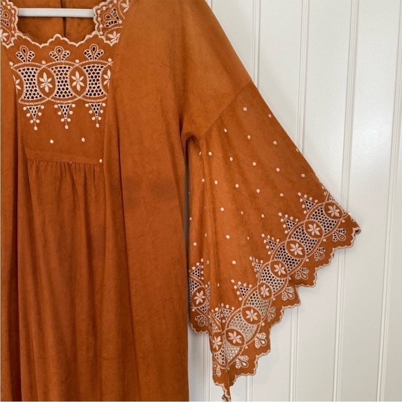 Vintage 1970’s Keyloun eyelit terracotta rust brown boho dress size small - Picture 3 of 14